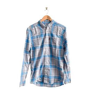 WESC Ole Shirt Plaid Blue Button Up Men's L Lightweight Long Sleeved